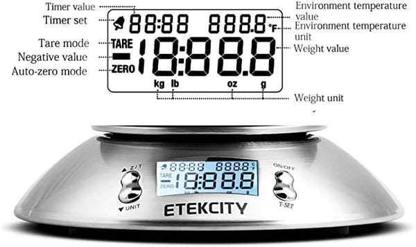 Etekcity Food Kitchen Scale with Bowl, Digital Weight Scale for Food Ounces  and Grams, Cooking and Baking, Timer, and Temperature Sensor, 2.06 QT
