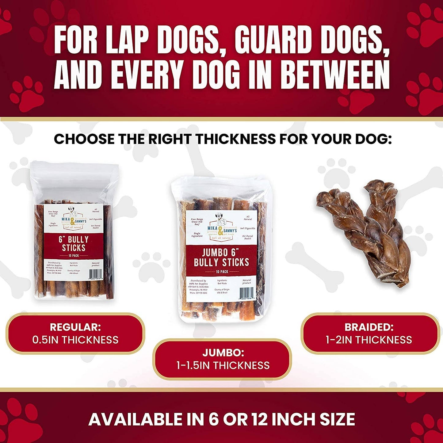 Mika and Sammy's Gourmet Pet Treats - Jumbo Bully Sticks: 6"