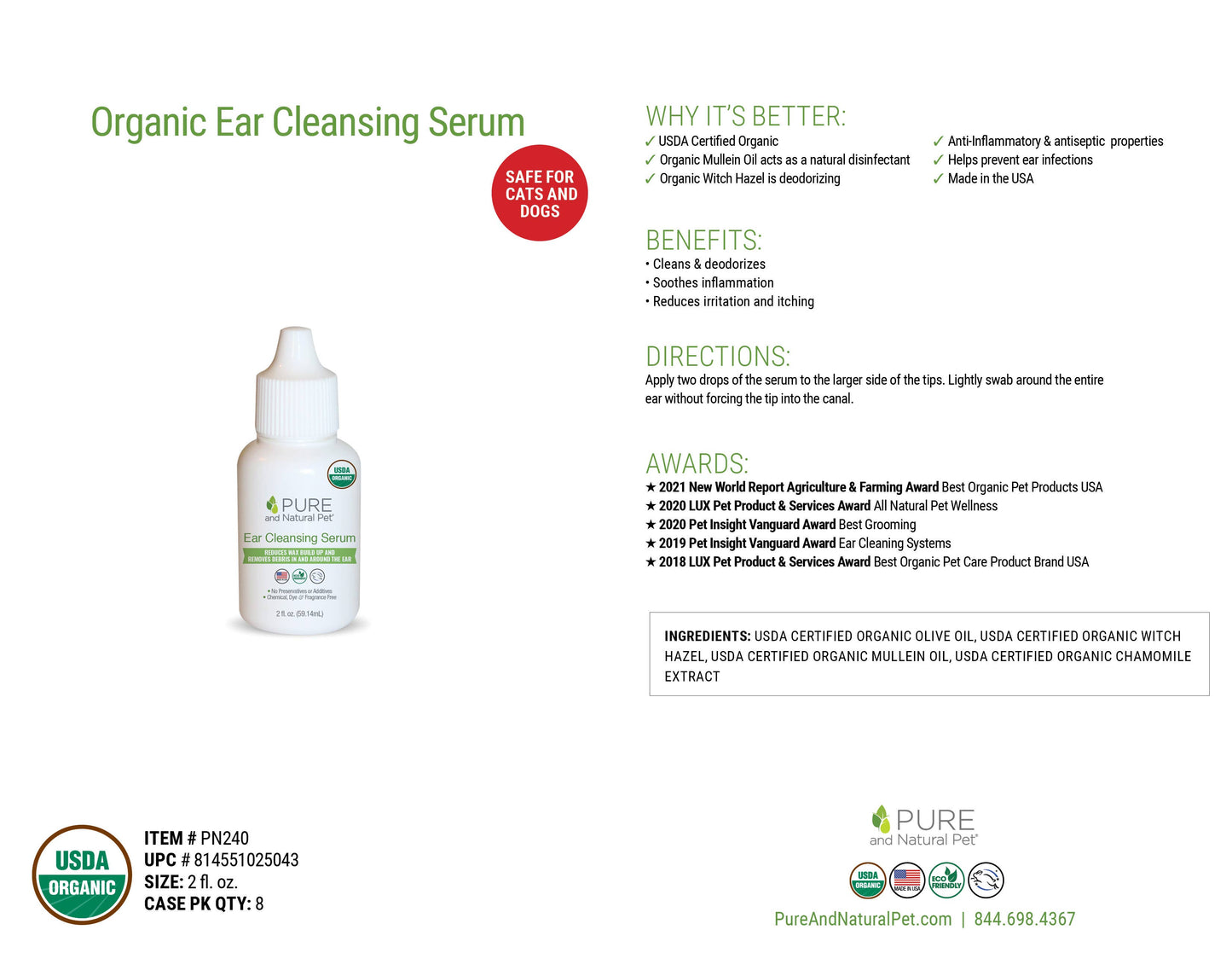 Pure and Natural Pet - Ear Cleansing Serum for Dogs 2 oz