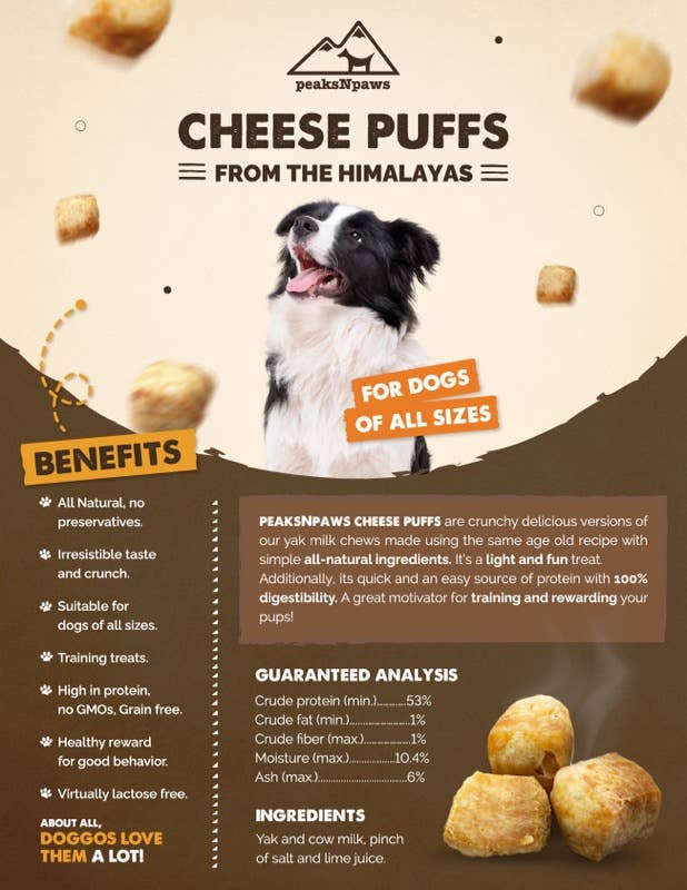 peaksNpaws - Yak Chew Cheese Puffs for Dogs of All Sizes - 5oz. Bag