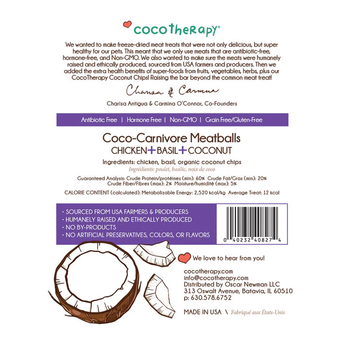 Coco-Carnivore Meatballs–Chicken/Basil/Coconut