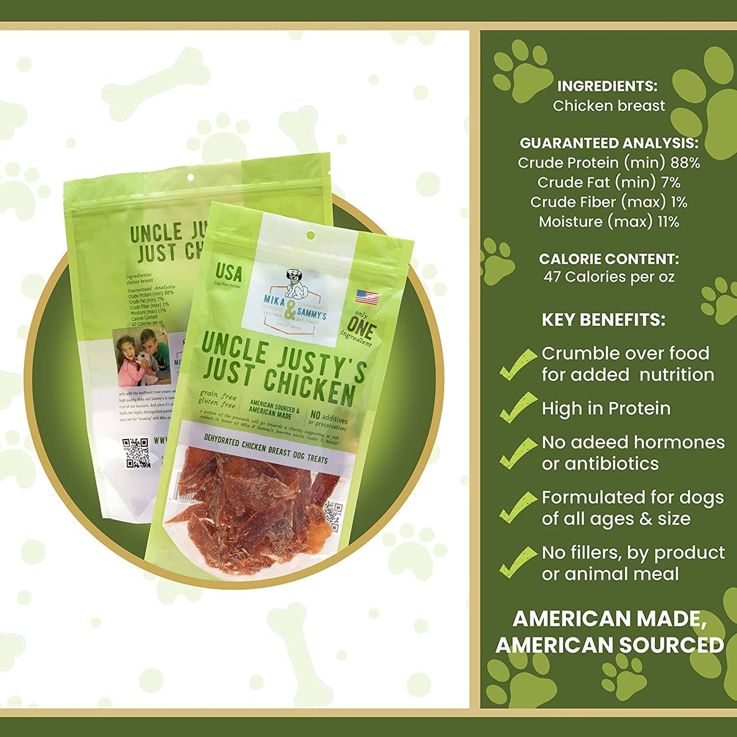 Mika and Sammy's Gourmet Pet Treats - Uncle Justy's Just Chicken: 5oz Bag