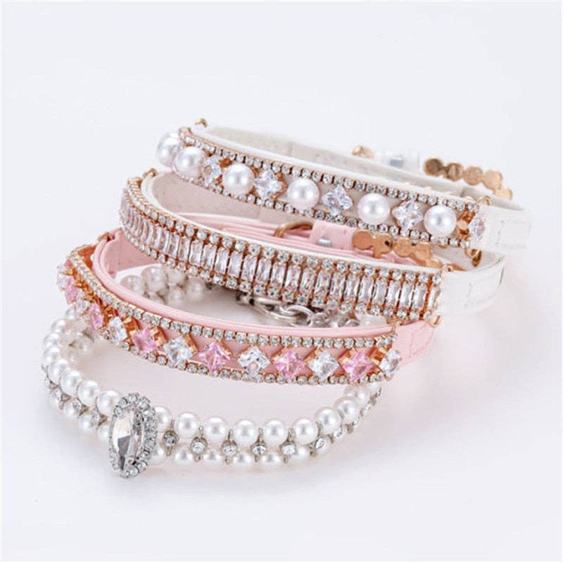 Bling Rhinestone Pearl Necklace Pet Collars