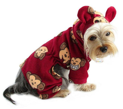 Silly Monkey Fleece Pajamas with Hood - Burgundy