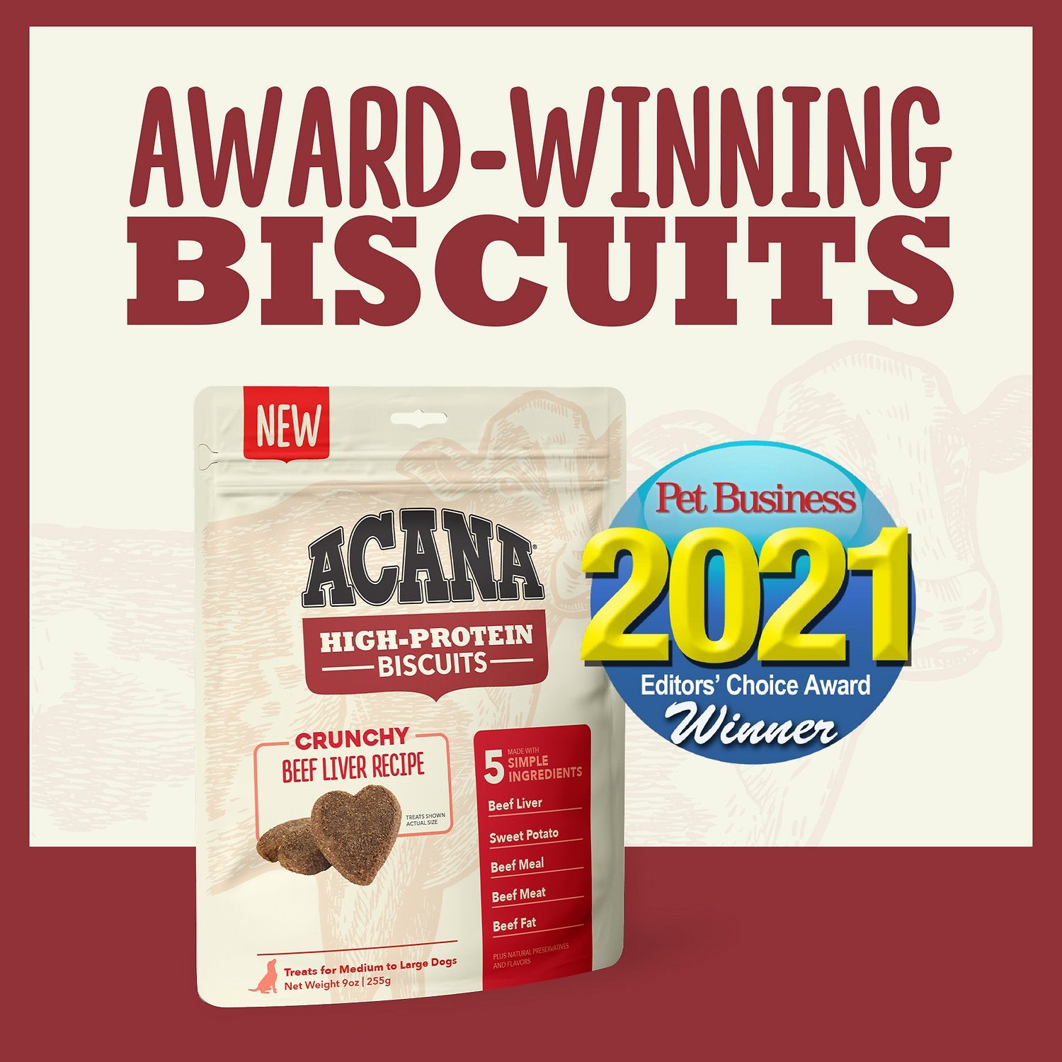ACANA High-Protein Biscuits Grain-Free Beef Liver Recipe Dog Treats