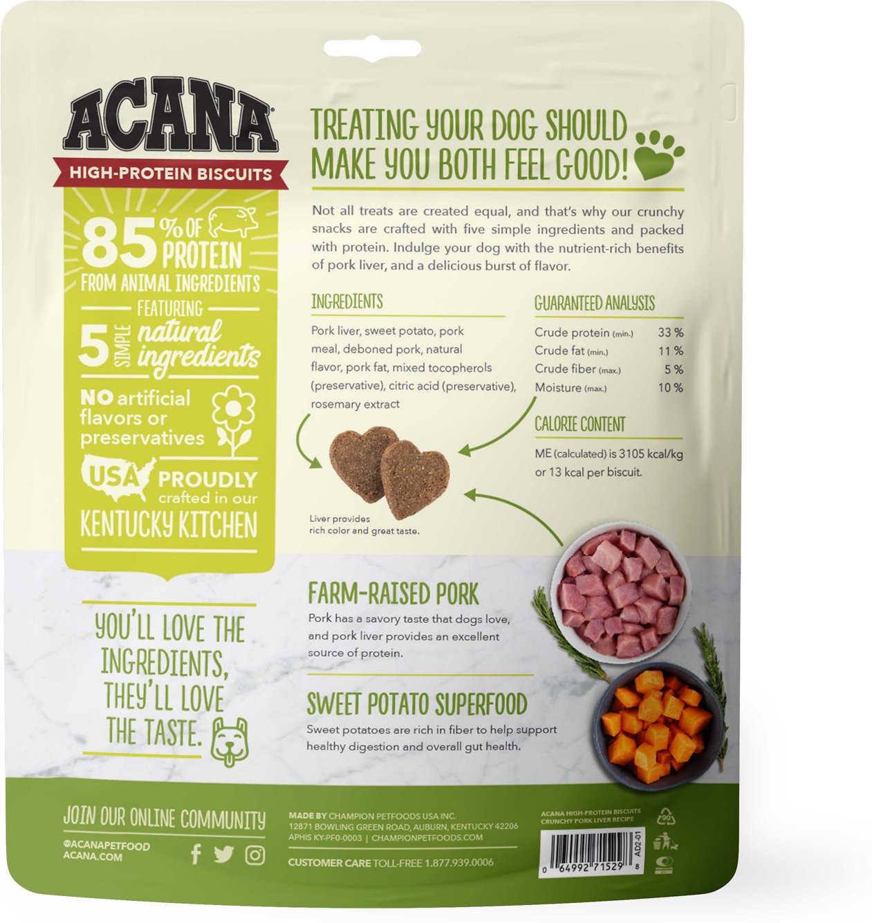 ACANA High-Protein Biscuits Grain-Free Pork Liver Recipe Dog Treats