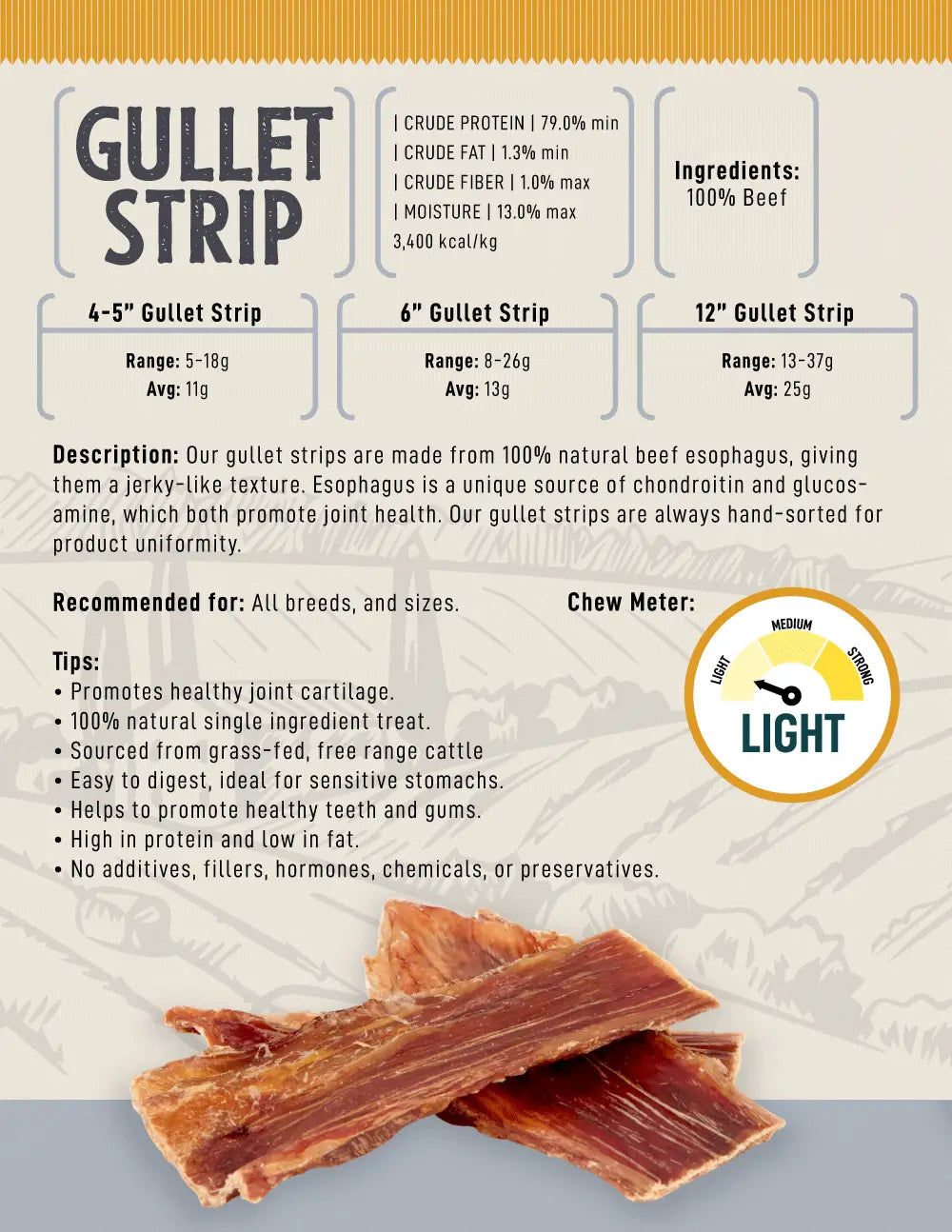 Jojo Modern Pets - All-Natural Beef Gullet Flats/Strips Dog Treats 6"