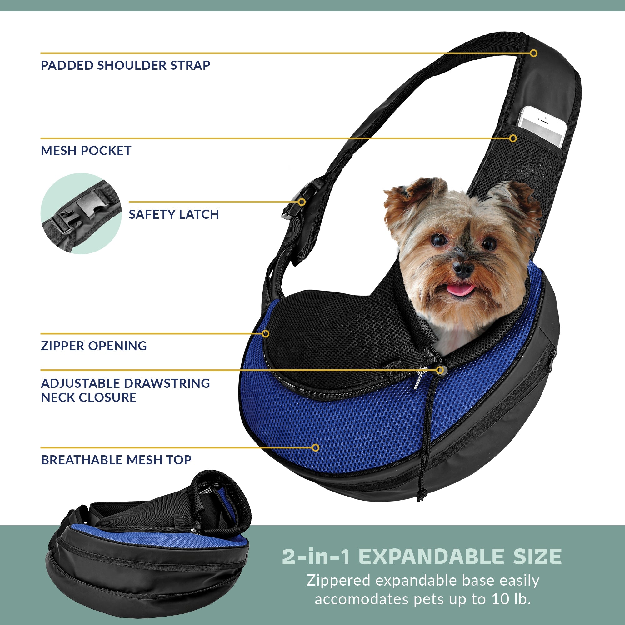 Katziela Expandable Sling Dog & Cat Carrier - Blue