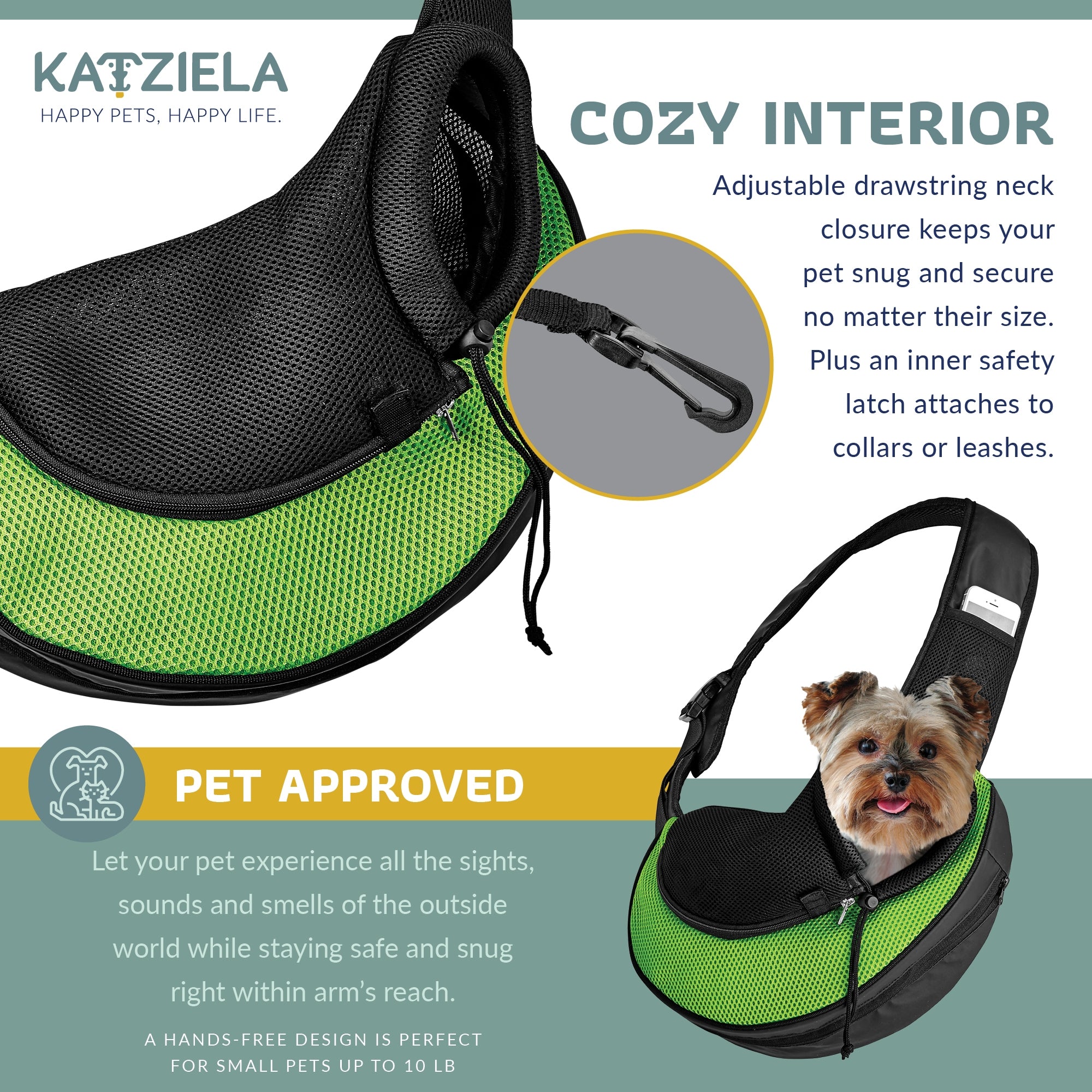 Katziela Expandable Sling Dog & Cat Carrier - Green