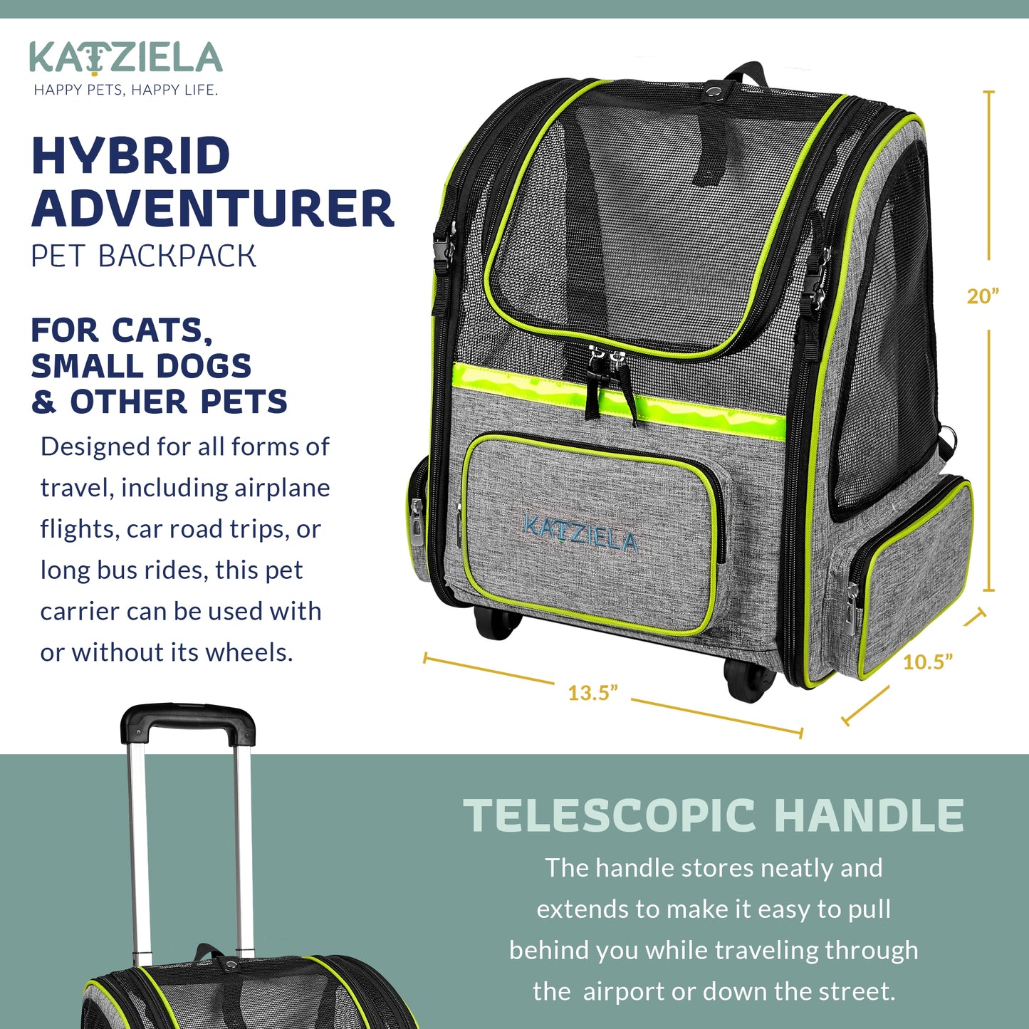 Katziela Hybrid Adventurer Pet Carrier - Green
