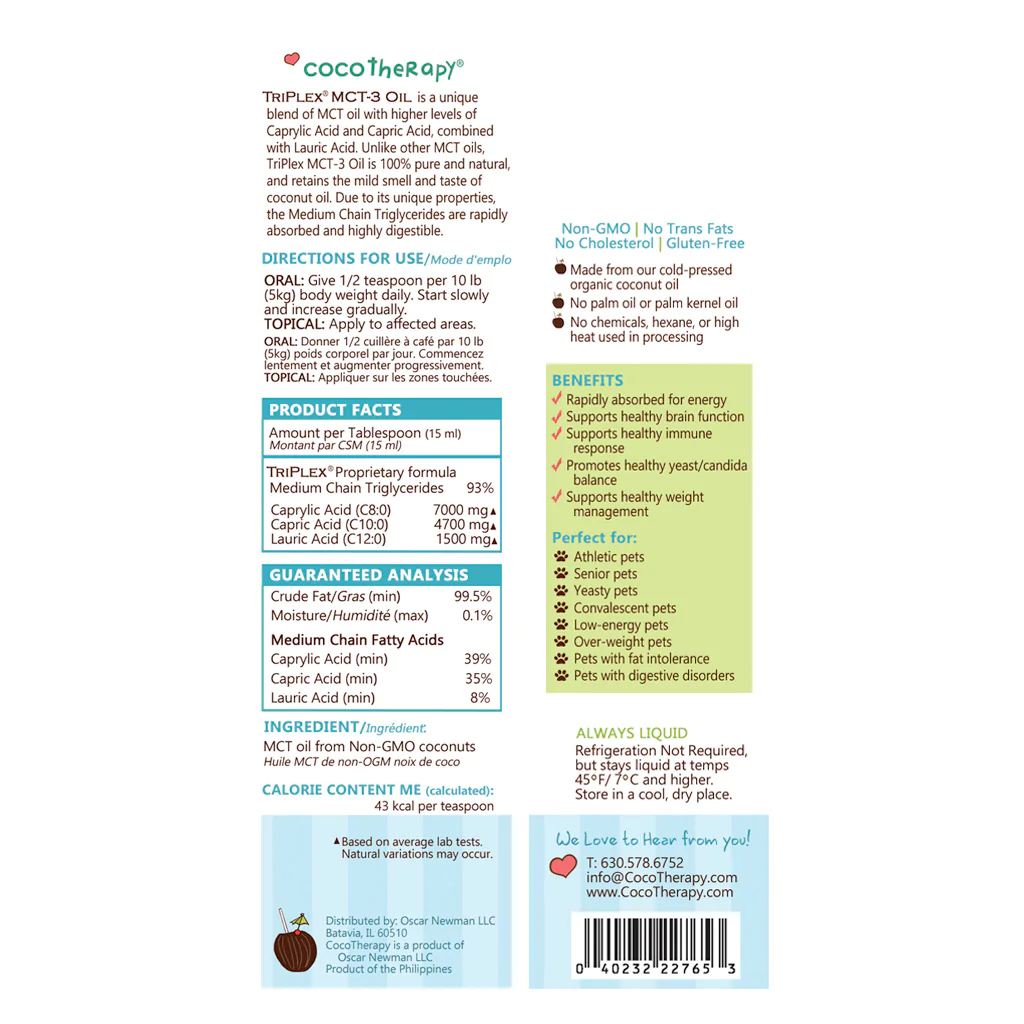 TriPlex™ MCT-3 Oil - MCT Oil for dogs, cats, and birds
