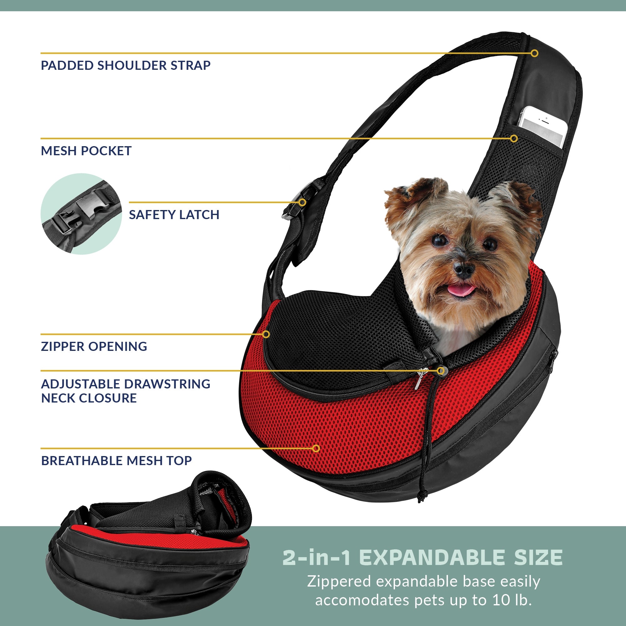 Katziela Expandable Sling Dog & Cat Carrier - Red