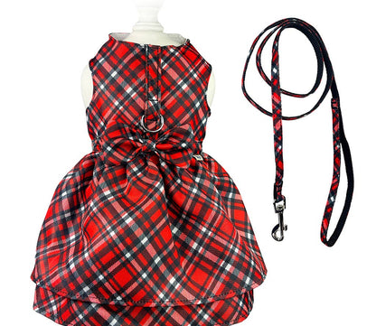Red Plaid Harness Dress with Matching Leash