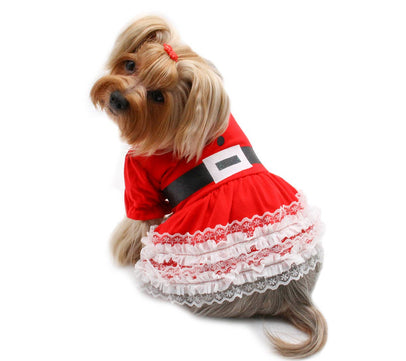 Lace Ruffles Puffy Sleeves Christmas Dress
