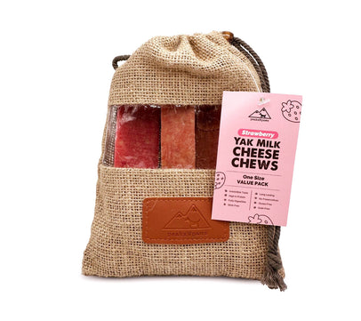 peaksNpaws - Strawberry Yak Milk Chews - Large Sized: Value Pack - 3 Count